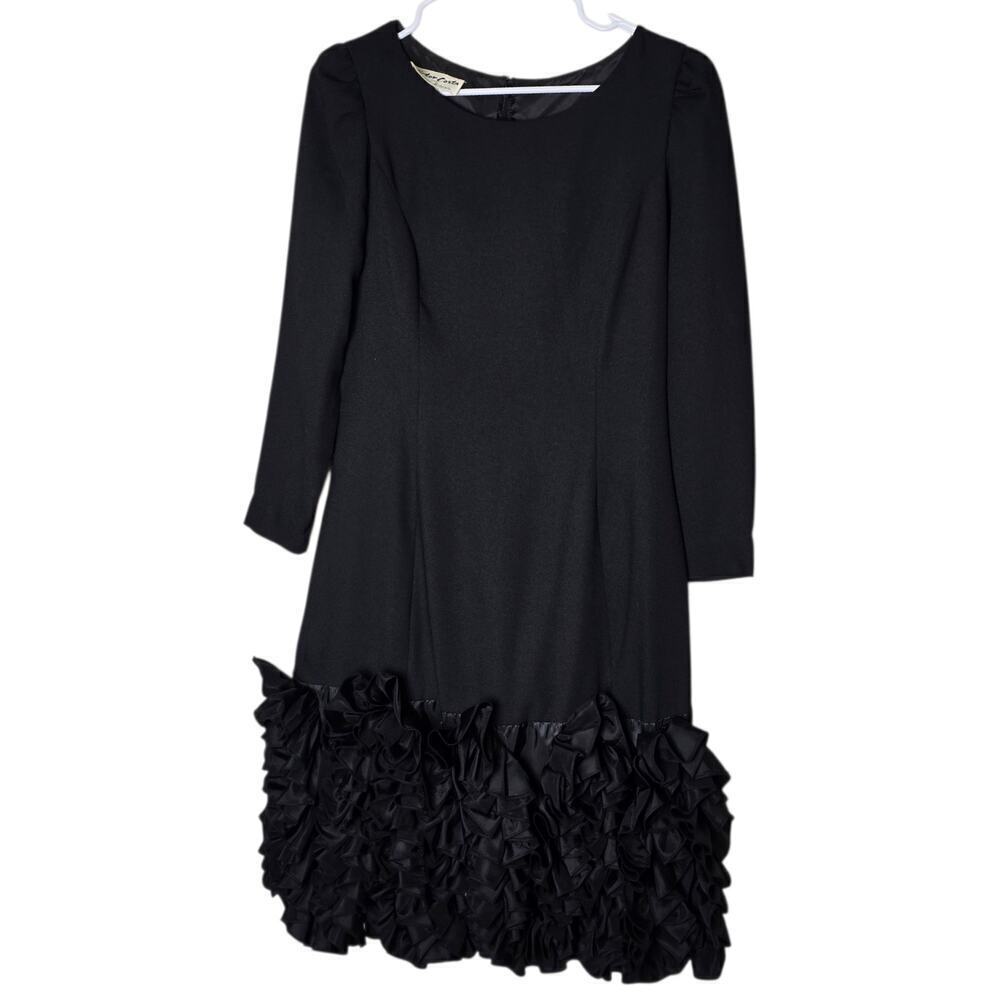 Vintage Victor Costa Neiman Marcus Black Ruffle Hem Cocktail Dress 8